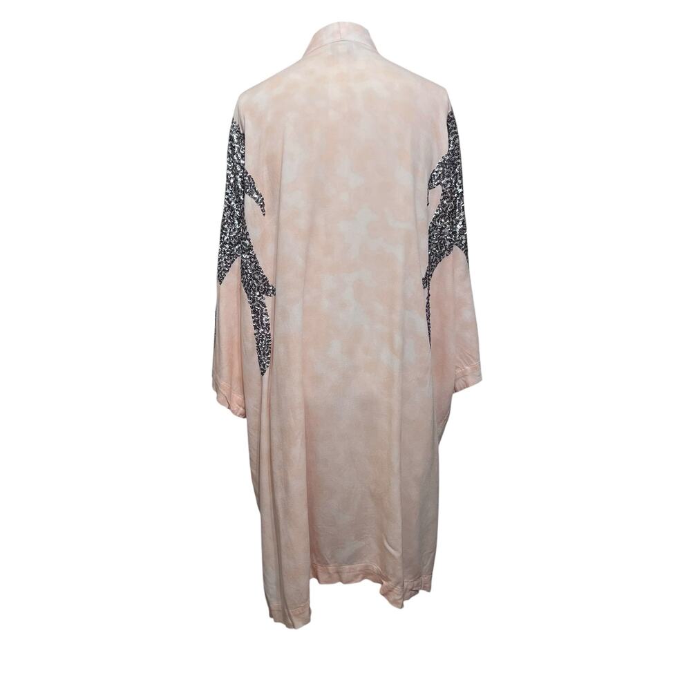 Haute Hippie Tribe Womens Peach Boho Tie Dye Sequin Open Front Kimono Sz L - Picture 5 of 8